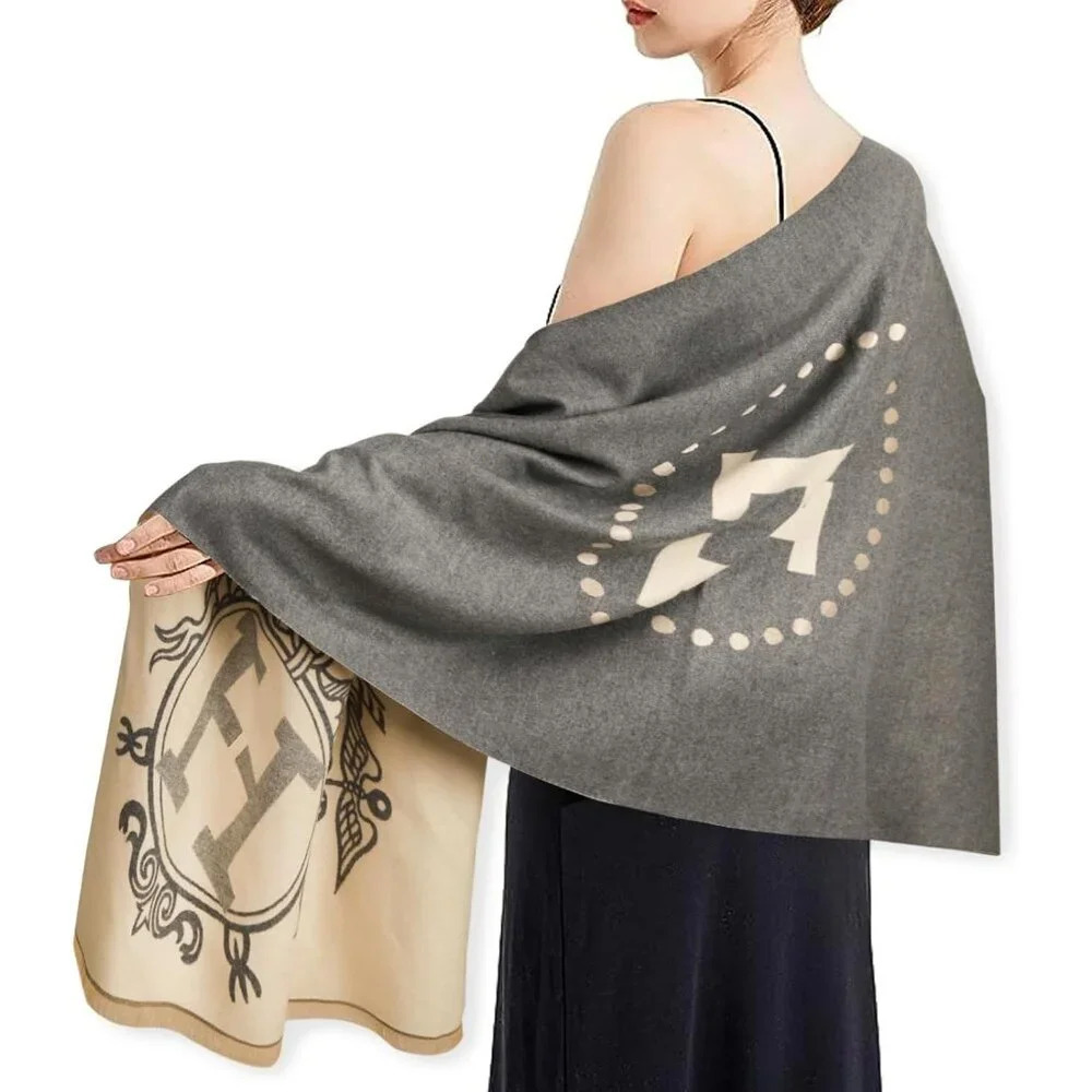 Women Grey Scarfs Pashmina Silky Shawl Wrap Blanket Open Front Poncho Cape - Picture 8 of 8